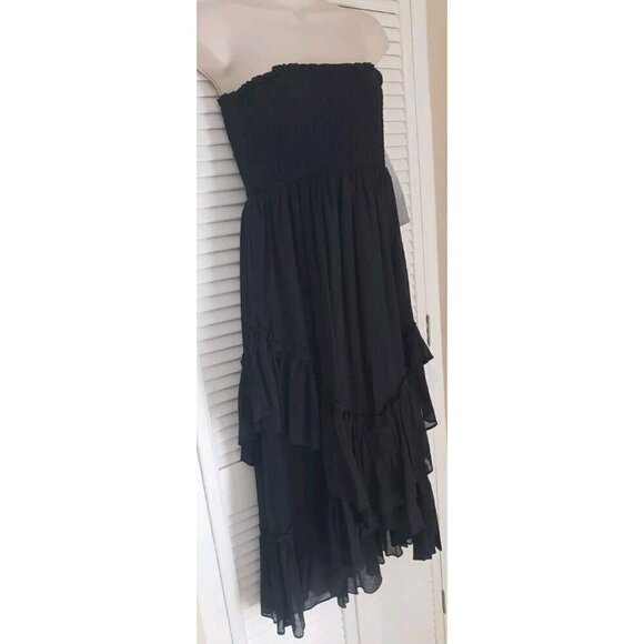 NWT LIFE WEAR 2 WAYS BLACK SMOCKED RUFFLES TIERED STRAPLESS DRESS/SKIRT SZ M - Picture 3 of 8